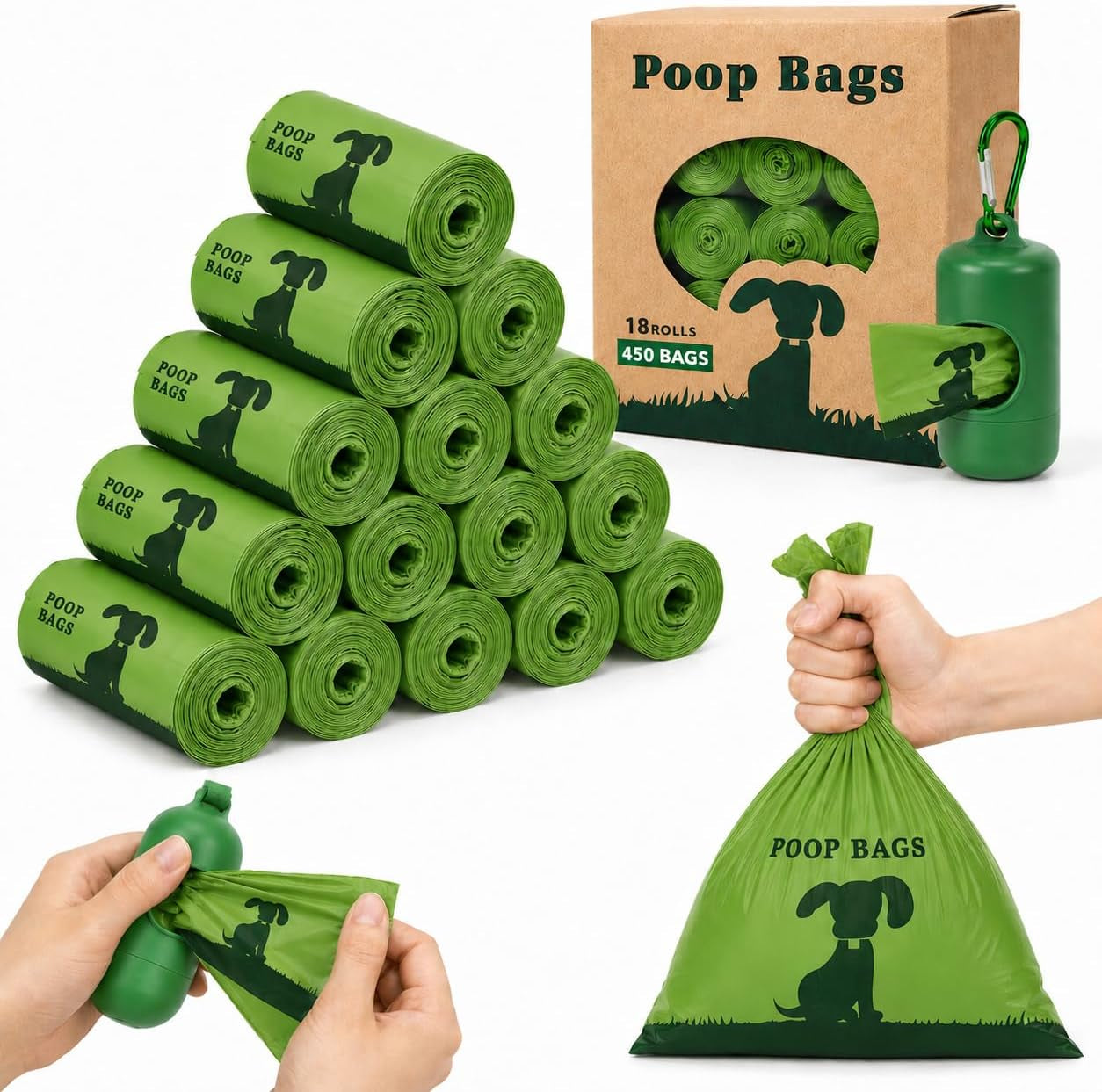 Dog Poop Bag Biodegradable Scented: Leak Proof Dog Waste Bags with 1 Dispenser, 18 Rolls Refills Poop Bags -450 Counts